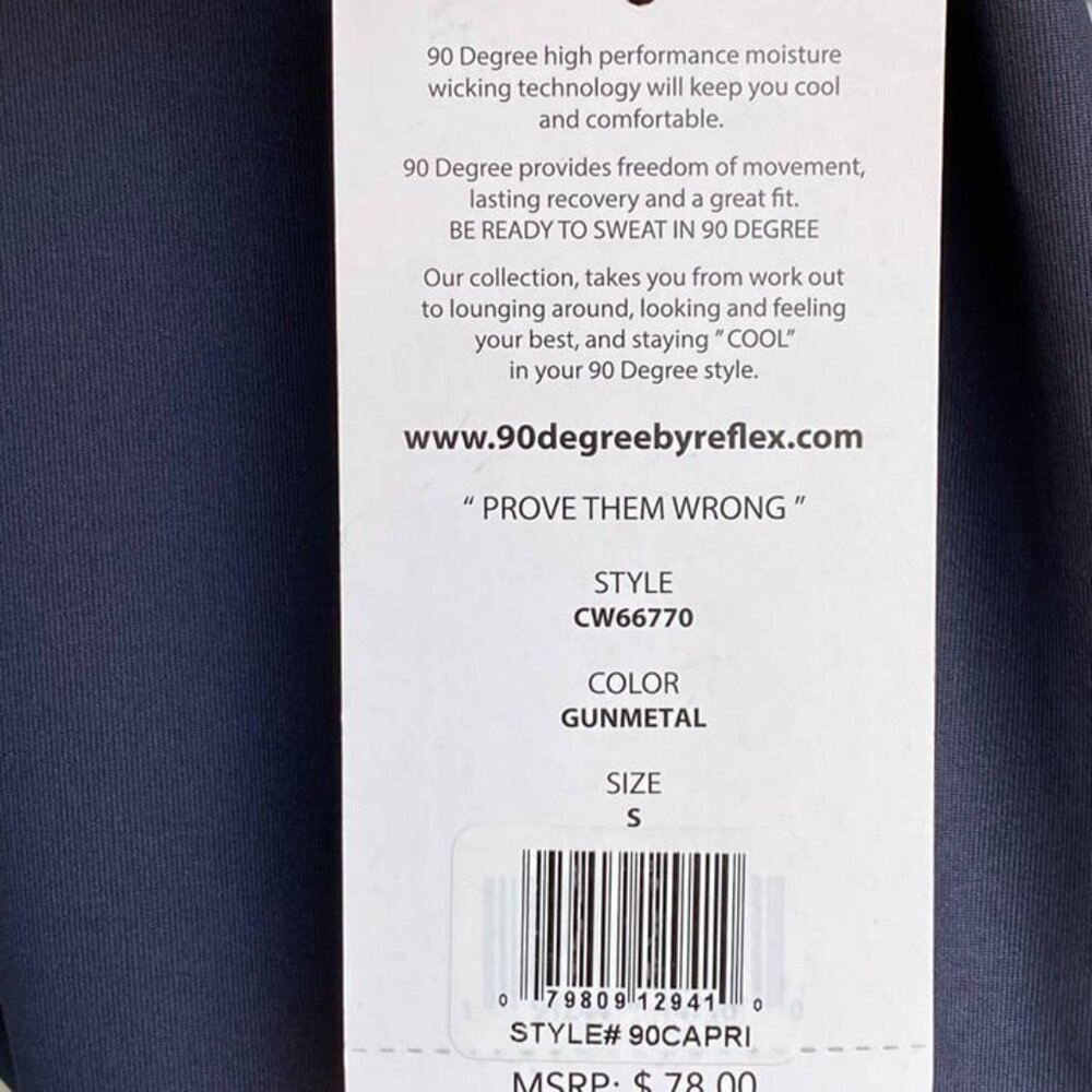 90 Degree By Reflex Capri Leggings Size Small Gunmetal Gray CW66770 NWT $78 - Picture 4 of 11